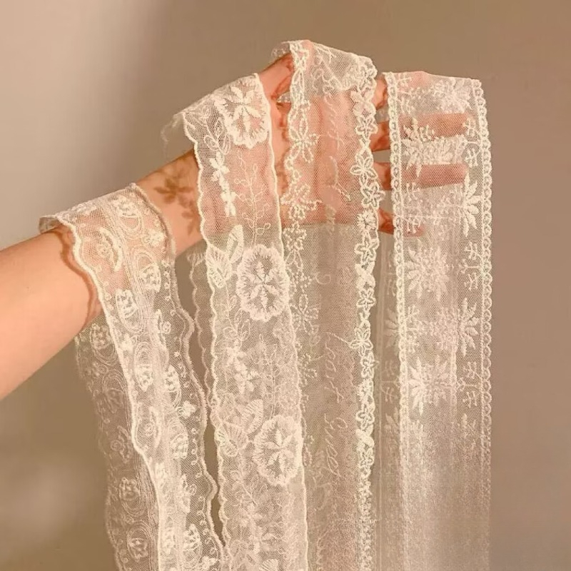 Embroidery Premium - Новый черно-белый длинный кружевной шарф с