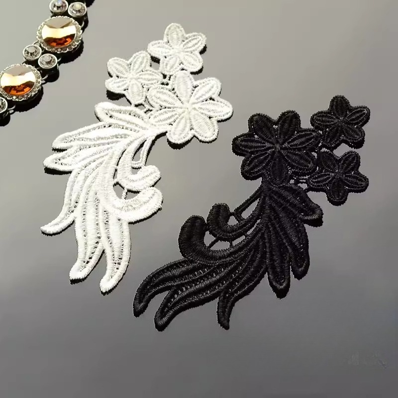 Embroidery White Dress - 1 пара классических черно-белых кружевных аппликаций