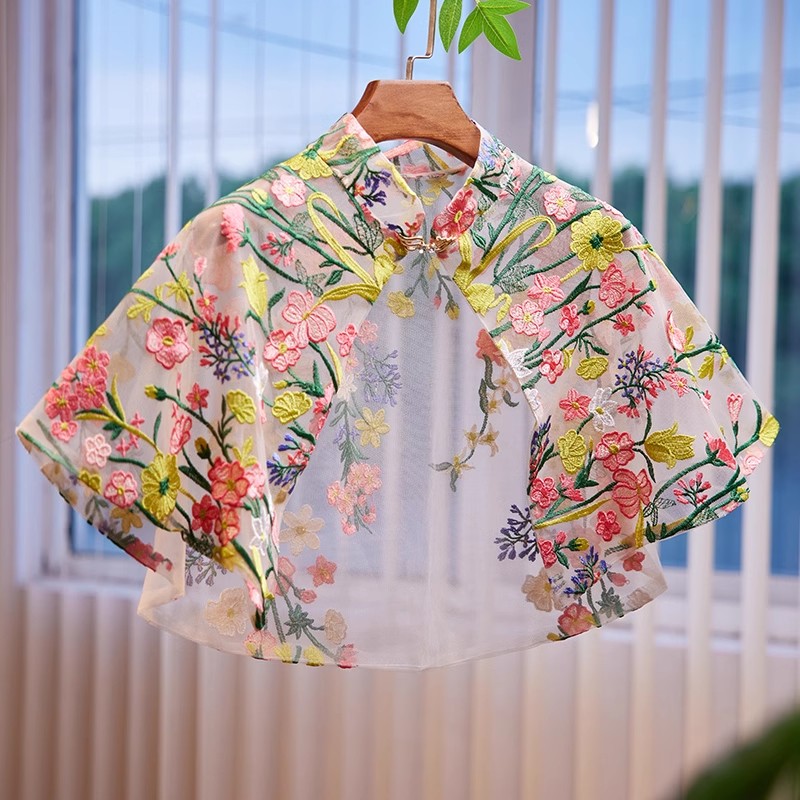 Embroidery Underlay - Женская весенне-летняя кружевная пашмина с цветочной