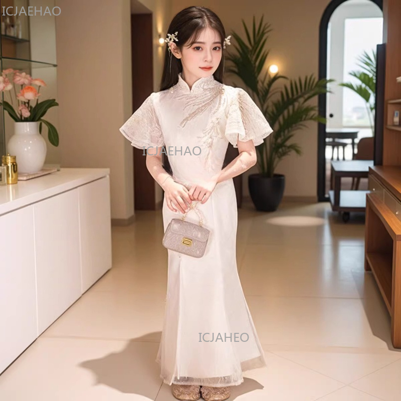 Белое детское платье-ципао в к – обзор и цена Embroidery White Dress